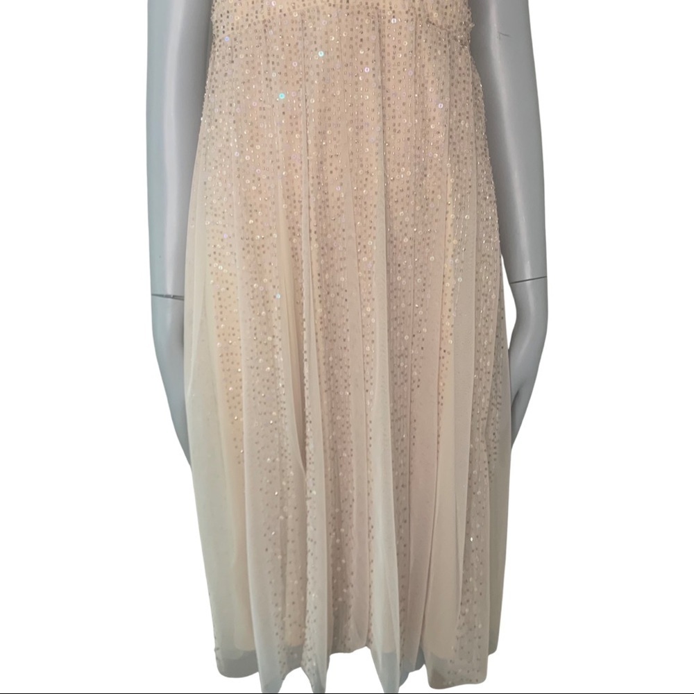 BCBGMAXAZRIA Sequin Embellished Nude Blush Sleeveless Midi Dress - Picture 7 of 16
